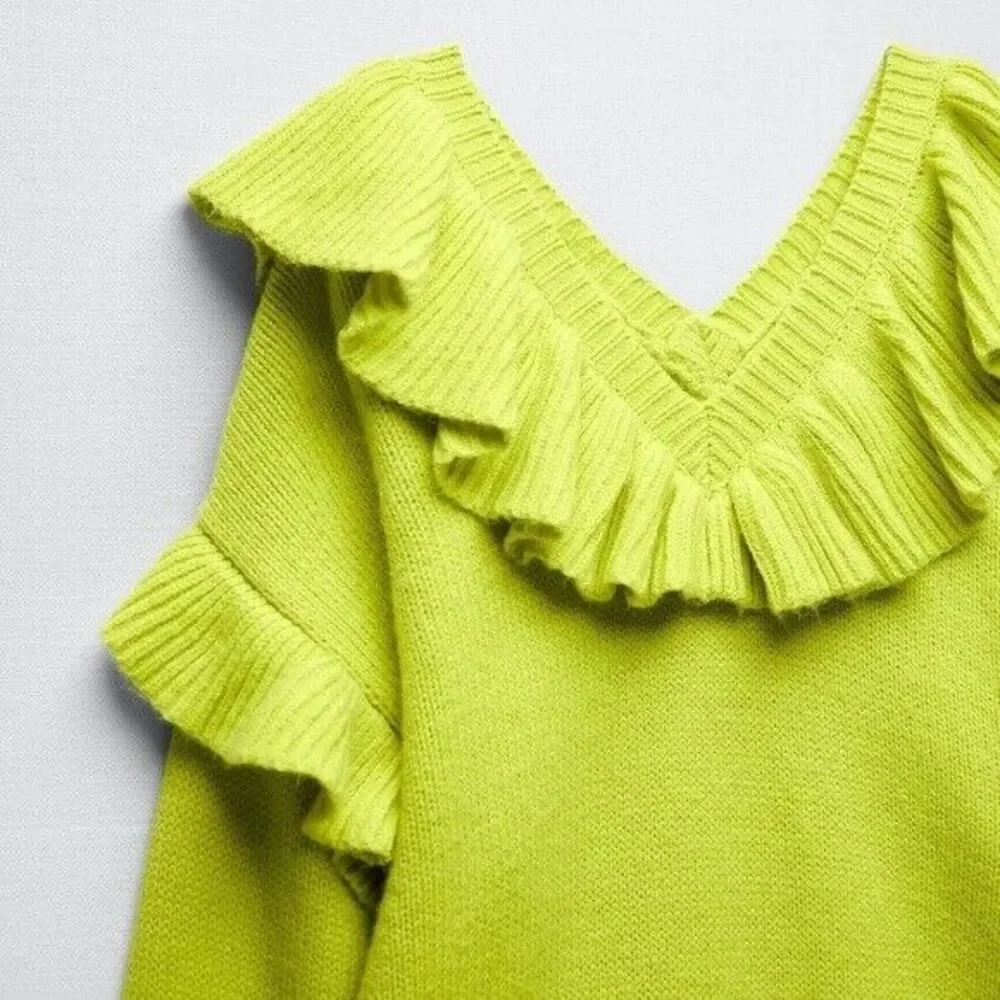 ZARA Florescent Lime Ruffled Knit Sweater - XS-S